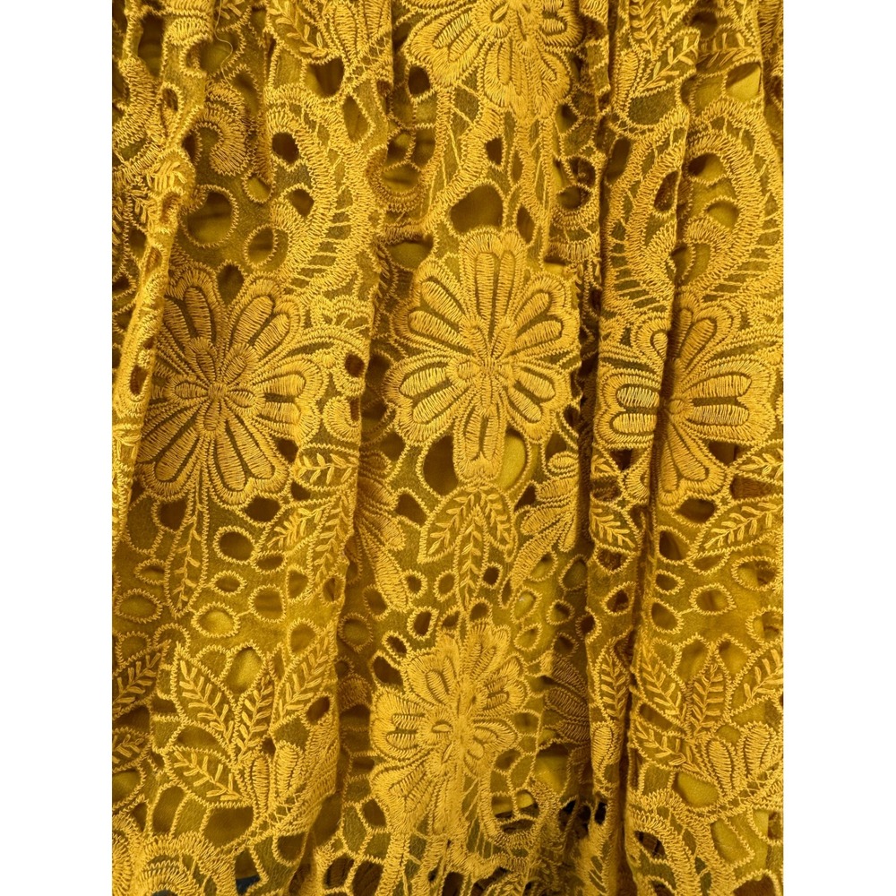 Ann Taylor Mustard Yellow Floral Eyelet Lace Midi Skirt Size 12 A-Line - Picture 6 of 9